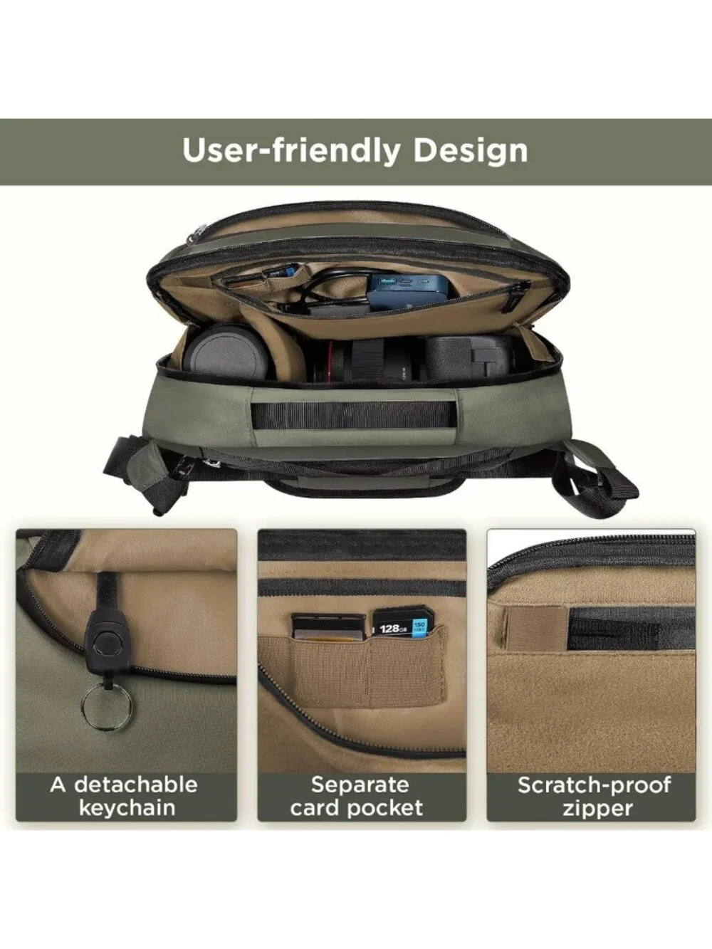 Lightweight Waterproof Camera Sling Bag with Tripod Holder - Crossbody for